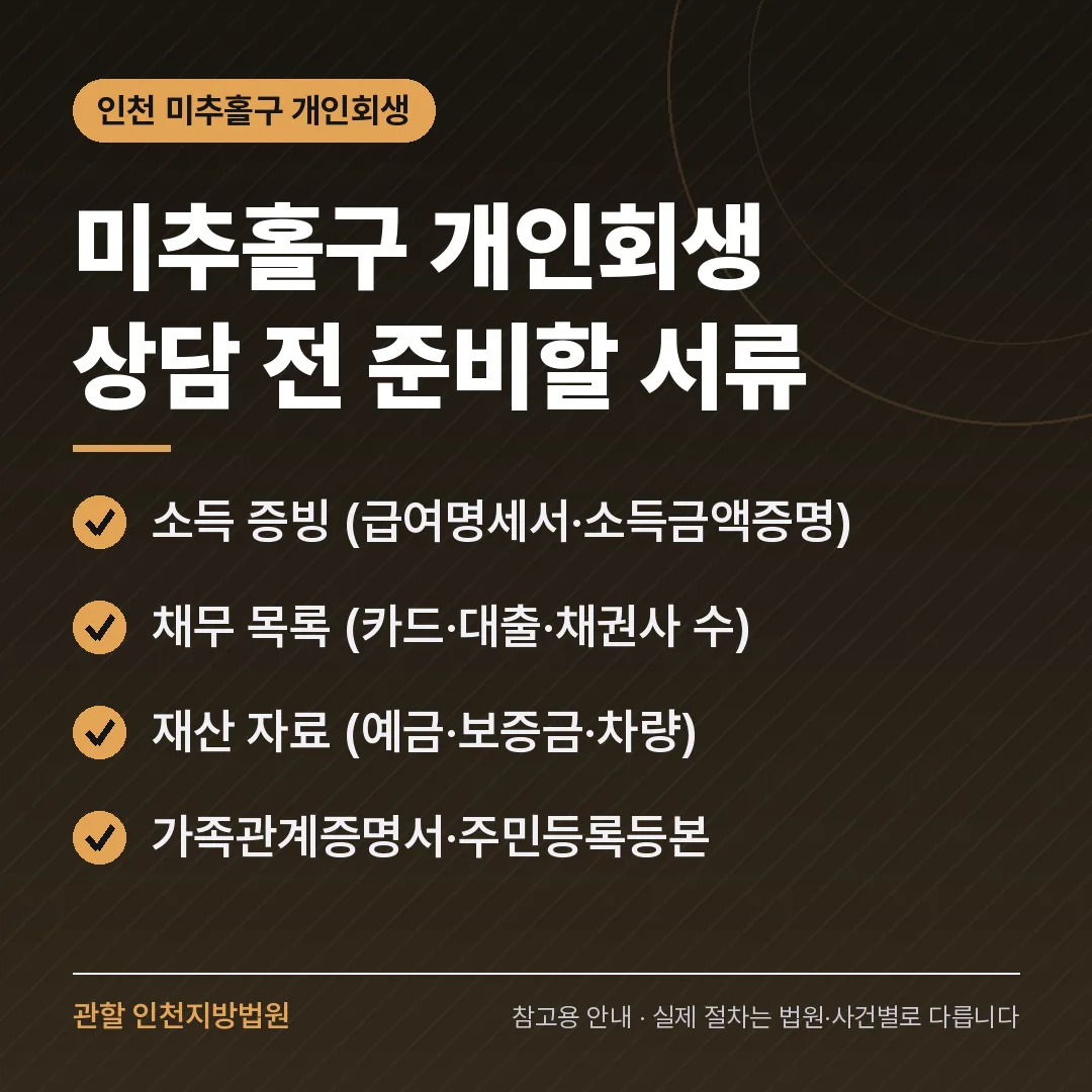 인천 미추홀구 개인회생 상담 전 준비 서류