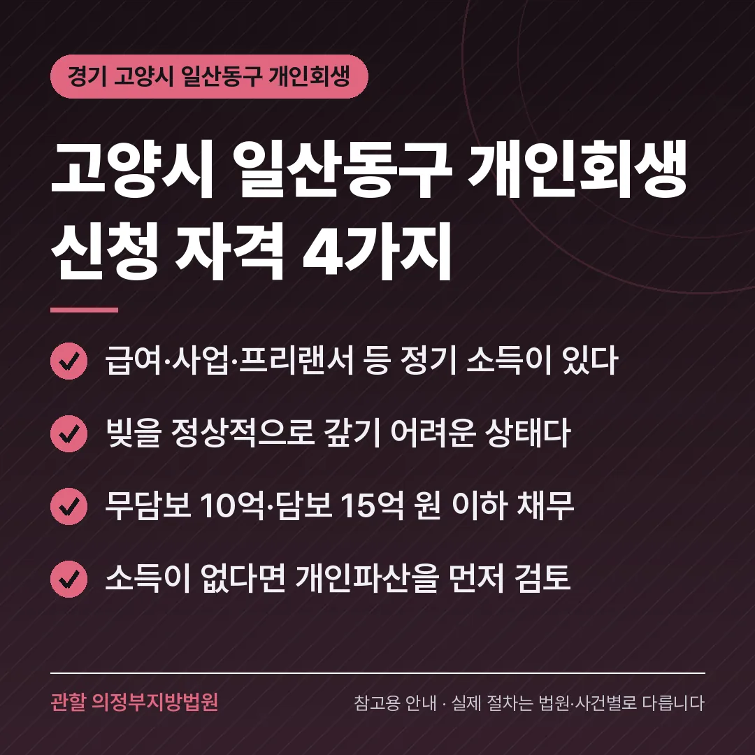 경기 고양시 일산동구 개인회생 신청 자격 4가지 경기 고양시 일산동구 개인회생 신청 자격 4가지