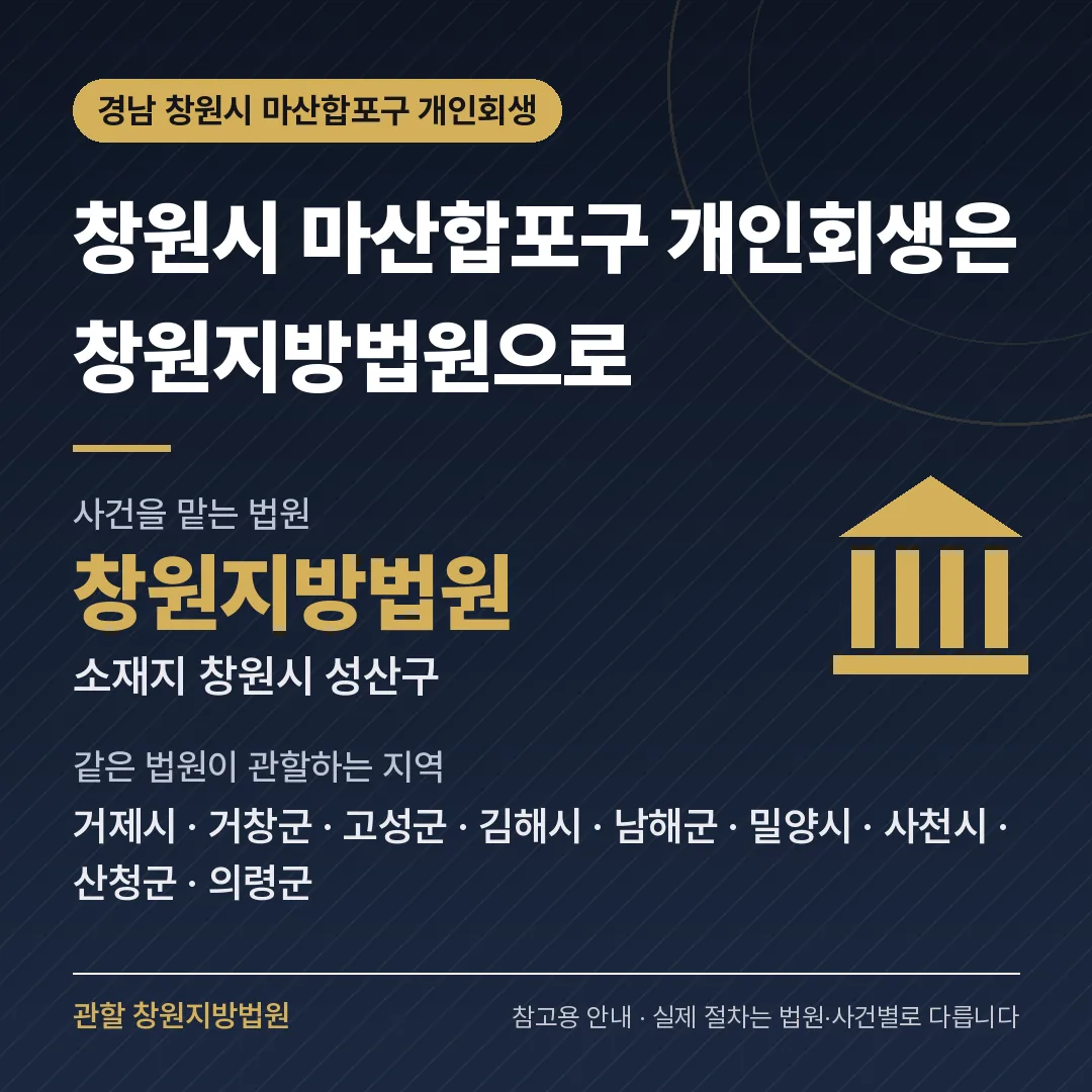 경남 창원시 마산합포구 개인회생 관할 법원 — 창원지방법원 경남 창원시 마산합포구 개인회생 관할 법원 — 창원지방법원