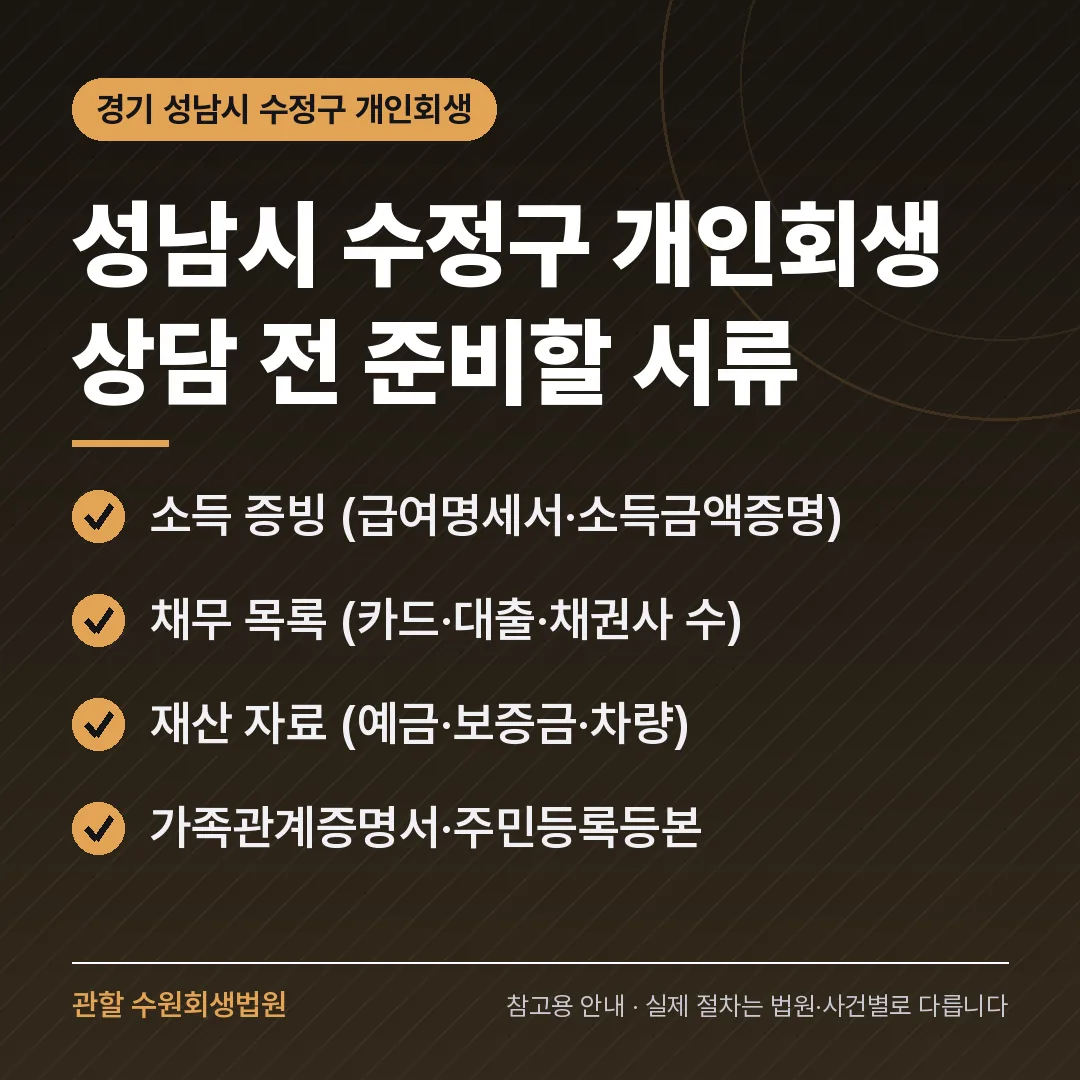 경기 성남시 수정구 개인회생 상담 전 준비 서류