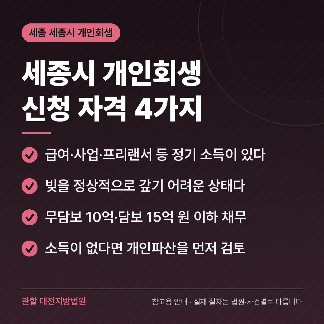 세종 세종시 개인회생 신청 자격 4가지