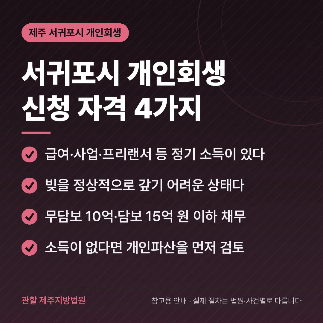 제주 서귀포시 개인회생 신청 자격 4가지 제주 서귀포시 개인회생 신청 자격 4가지